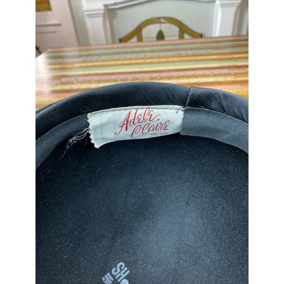 Vtg 1940's ADELE CLAIRE NY Italy Velvet Rhinestone Brooch Hat Union Made Pillbox - Picture 4 of 16